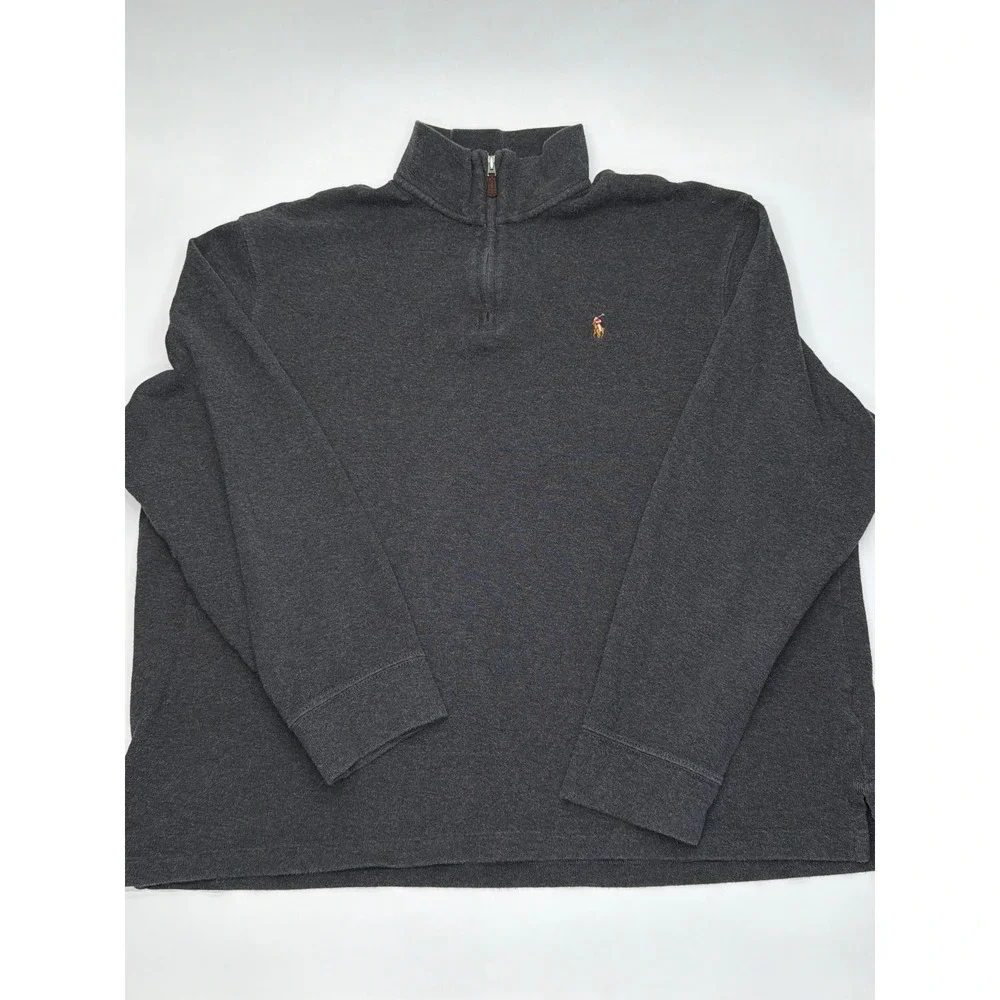 Polo Ralph Lauren Mens XL‎ Estate Rib Quarter Zip Pullover Charcoal Gray Cotton